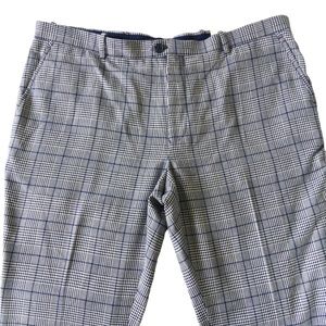 Men's Plaid Tapered Fit Dress Pant 40 Navy Blue White